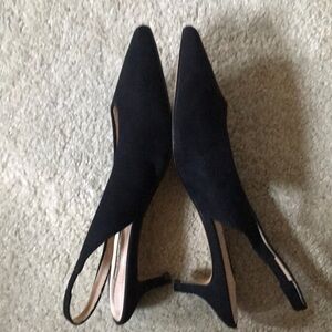 Corina Womens Suede Fabric Sling Back Kitten Heel Slip On Sandals-Size 39